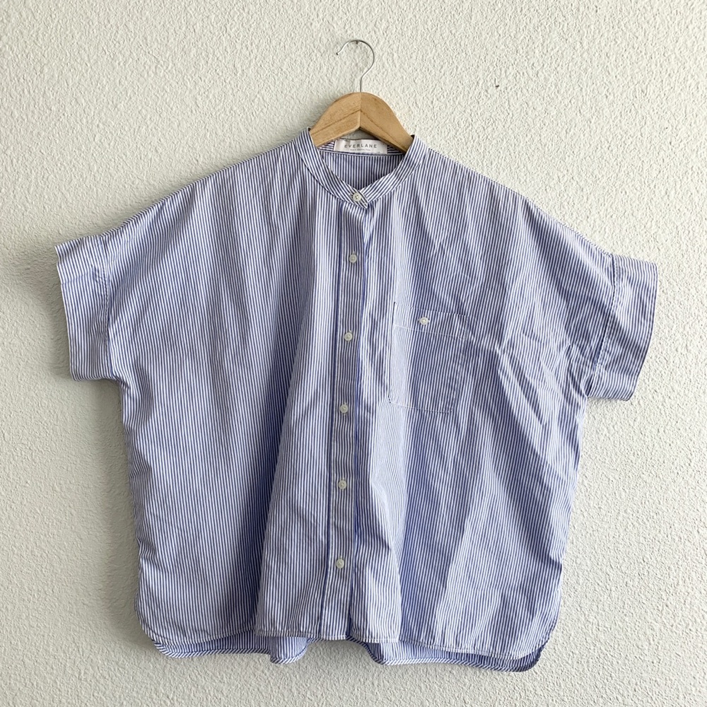 EVERLANE blue and white striped boxy button-up